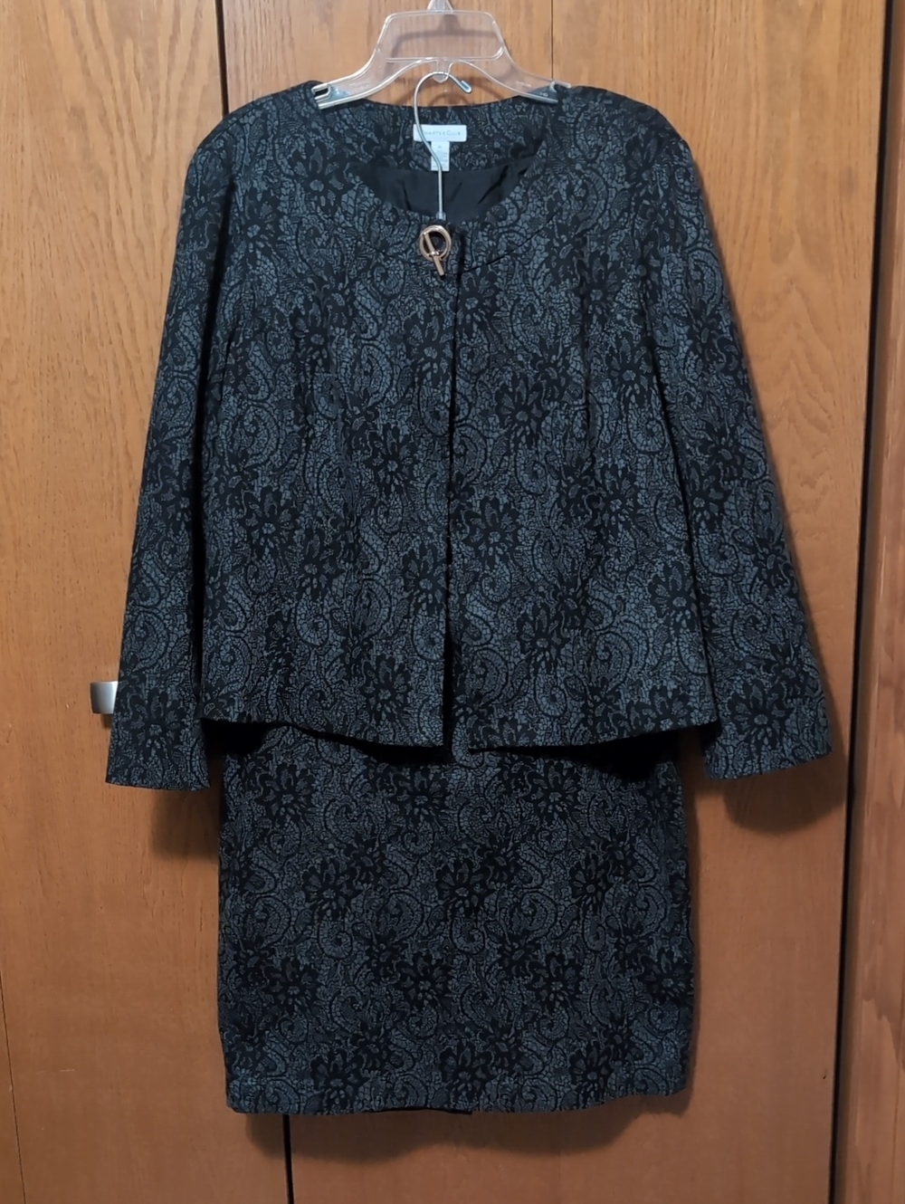 Charter Club Black & Gray Floral Jacquard Skirt Set XL
